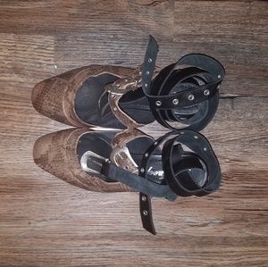 Free People Leather Wrap Mary Jane Mule Shoe